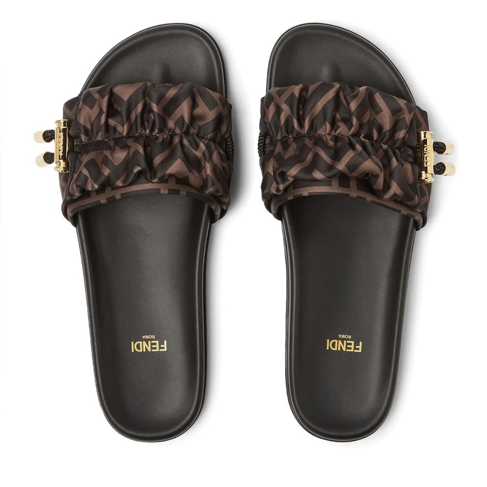 Fendi Black and Brown Patterned Slide Sandals - Picture 10 of 10